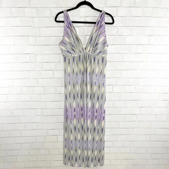 Natori Purple & Green Patterned Sleeveless Maxi Dress Women's Size Medium - Picture 3 of 9